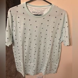 Denim & Flower: Short Sleeve Patterned Shirt: Men’s: Teal/Light Blue: Size Large